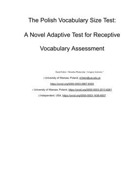 PDF Document Cover - The Polish Vocabulary Size Test (PVST): An Adaptive Assessment for Receptive Vocabulary