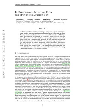 PDF Document Cover - Bi-Directional Attention Flow for Machine Comprehension: A Technical Analysis