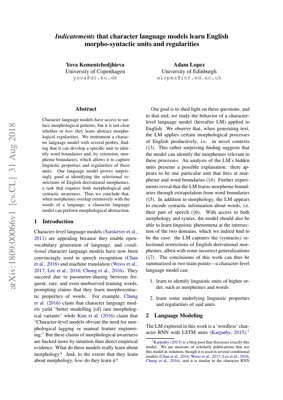 PDF Document Cover - Indications that Character Language Models Learn English Morpho-Syntactic Units and Regularities