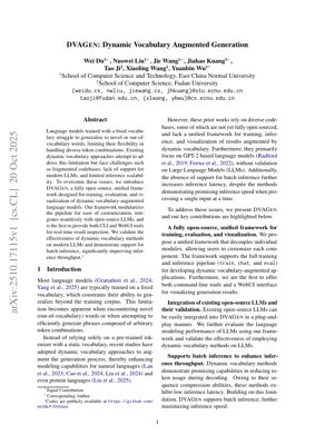 PDF Document Cover - DVAGen: A Unified Framework for Dynamic Vocabulary Augmented Language Models