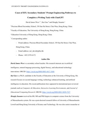 PDF Document Cover - Case Study: EFL Secondary Students' Prompt Engineering Pathways with ChatGPT for Writing Tasks