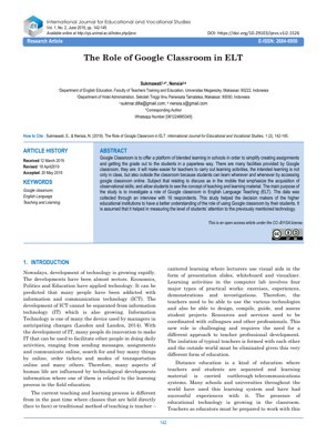 PDF Document Cover - The Role of Google Classroom in English Language Teaching (ELT): A Study on Blended Learning Implementation