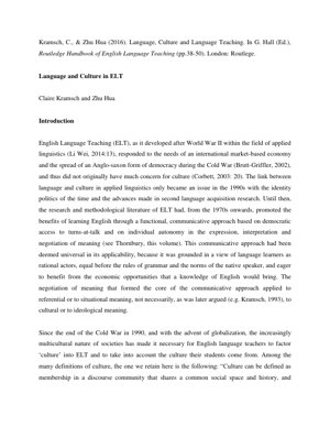 PDF Document Cover - Language, Culture and English Language Teaching: A Critical Analysis