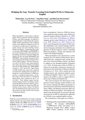 PDF Document Cover - MENmBERT: Transfer Learning for Malaysian English NLP