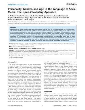 PDF Document Cover - Personality, Gender, and Age in Social Media Language: An Open-Vocabulary Analysis