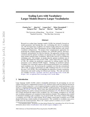 PDF Document Cover - Scaling Laws with Vocabulary: Why Larger Models Need Larger Vocabularies