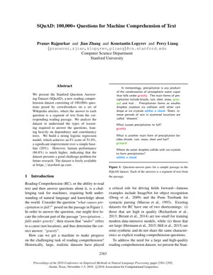 PDF Document Cover - SQuAD: 100,000+ Questions for Machine Comprehension of Text - Analysis