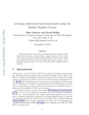 PDF Document Cover - Learning Unification-Based Grammars Using the Spoken English Corpus