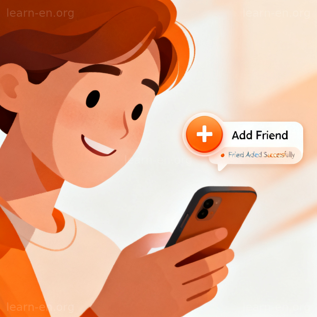 Add Friend 操作图解：手机屏幕上显示加好友按钮和确认通知