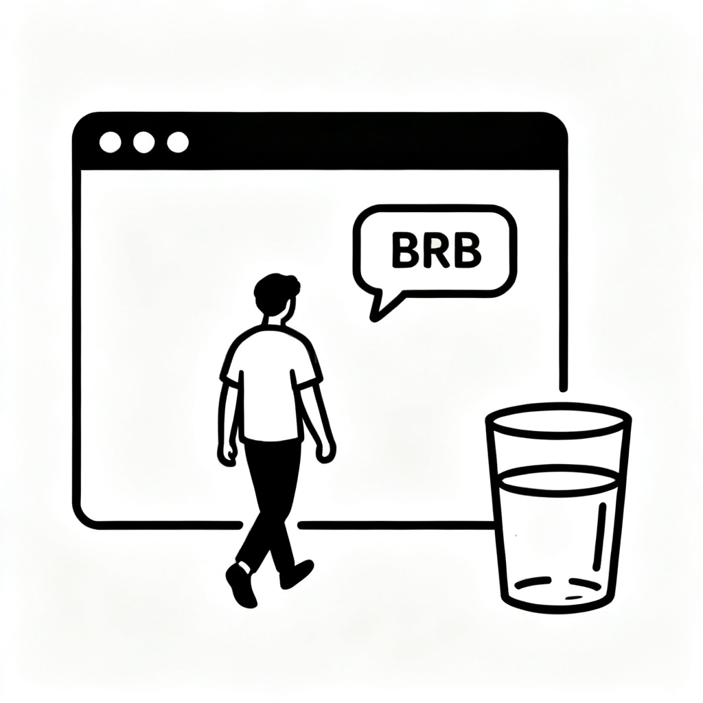BRB含义图解：聊天窗口中显示BRB气泡，示意用户暂时离开