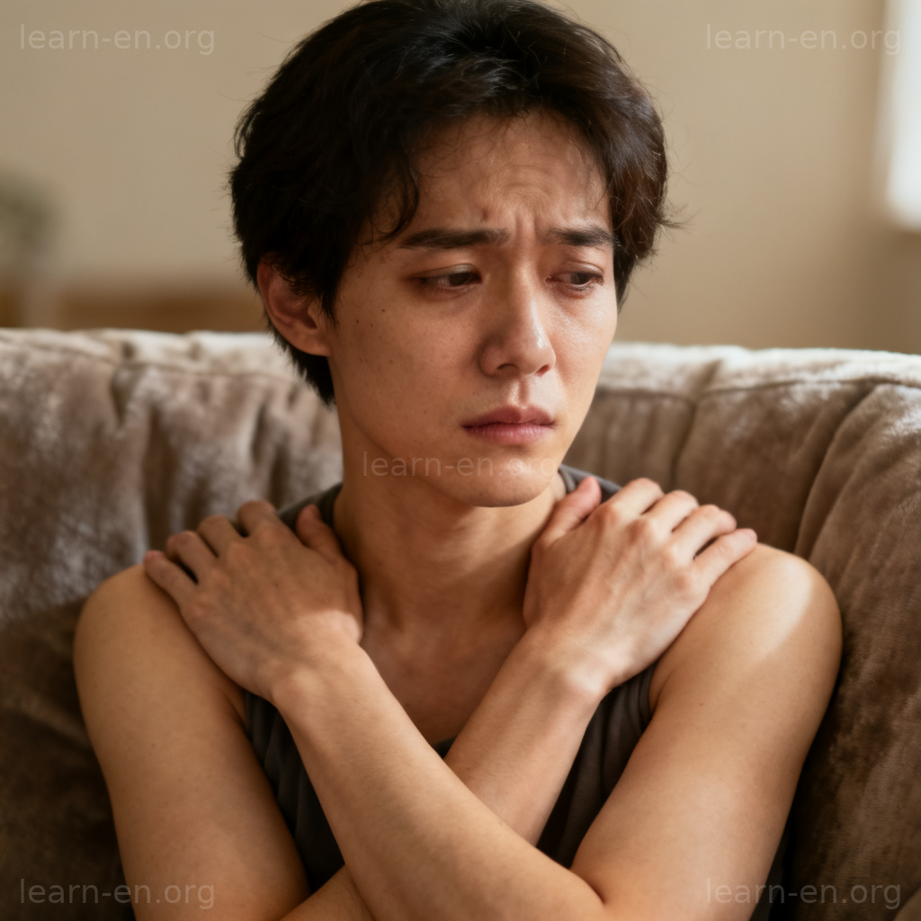 Body Aches 图解：一人蜷缩沙发，面露疲惫，表现全身酸痛不适场景