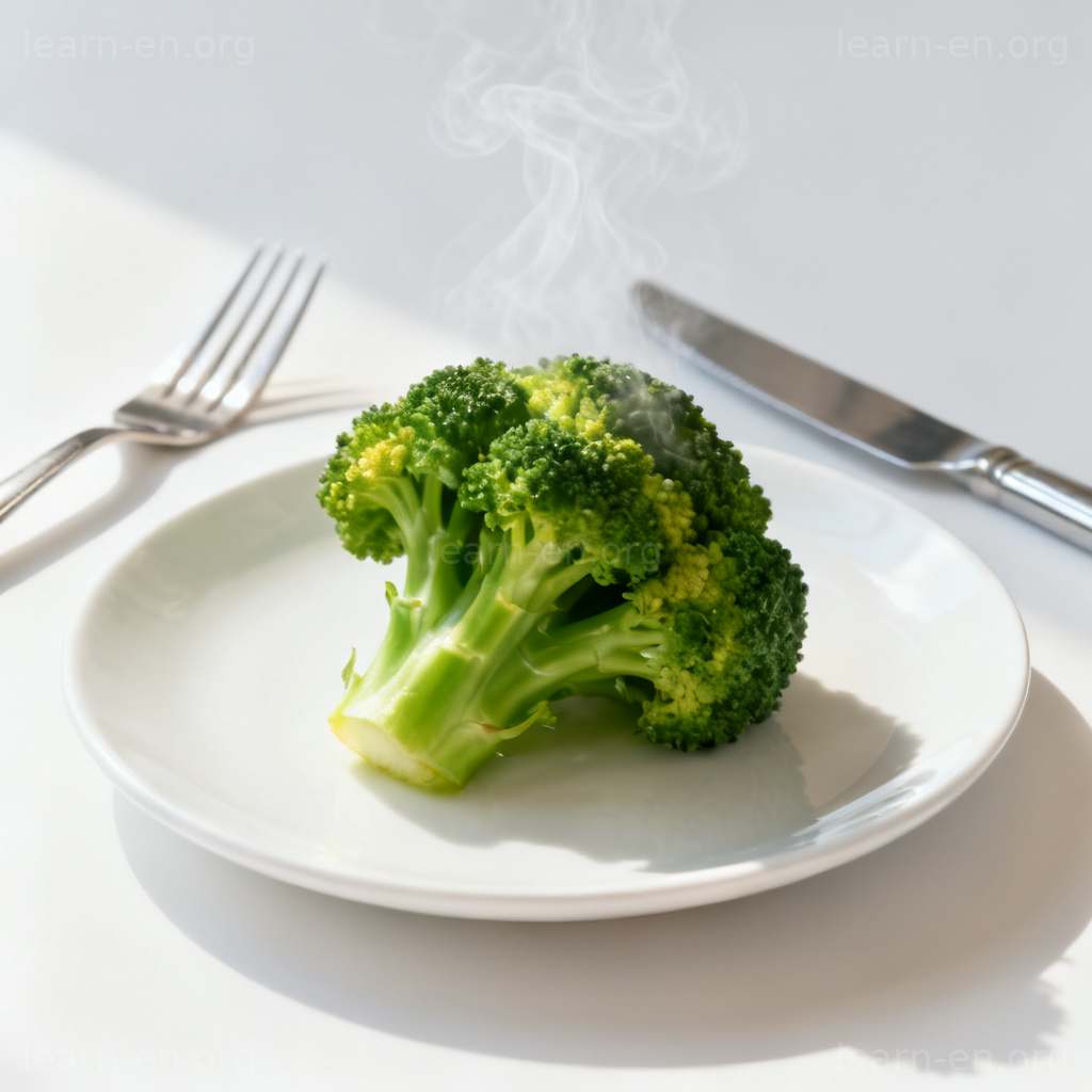 Broccoli 西兰花图解：一盘翠绿清蒸西兰花，展示健康蔬菜场景