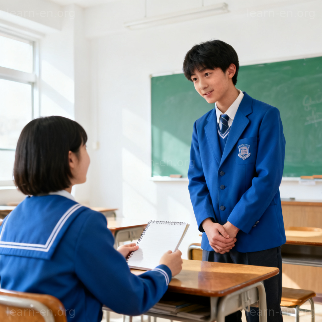 Can I borrow your notes? 图解：学生在教室向同学礼貌借笔记的场景
