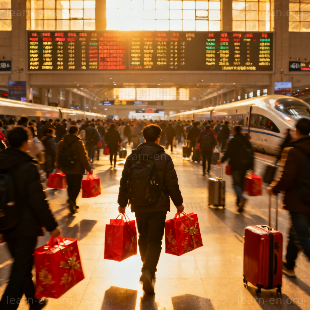 Chinese New Year travel rush 图解：春运期间高铁站人潮拥挤场景
