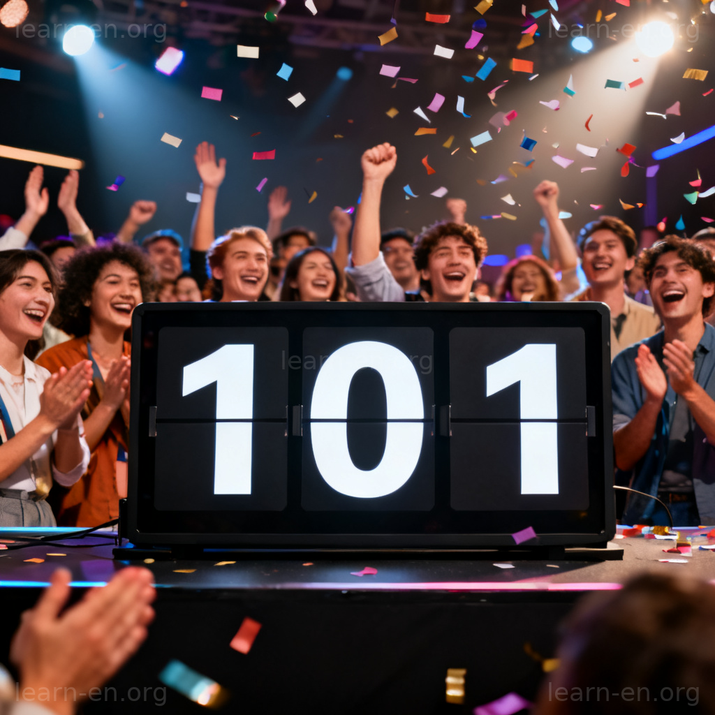 Countdown 倒计时图解：数字显示屏从10倒数至1，背景人群欢呼