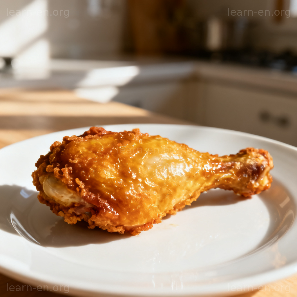 Crispy 图解：金黄酥脆炸鸡腿在厨房盘子中