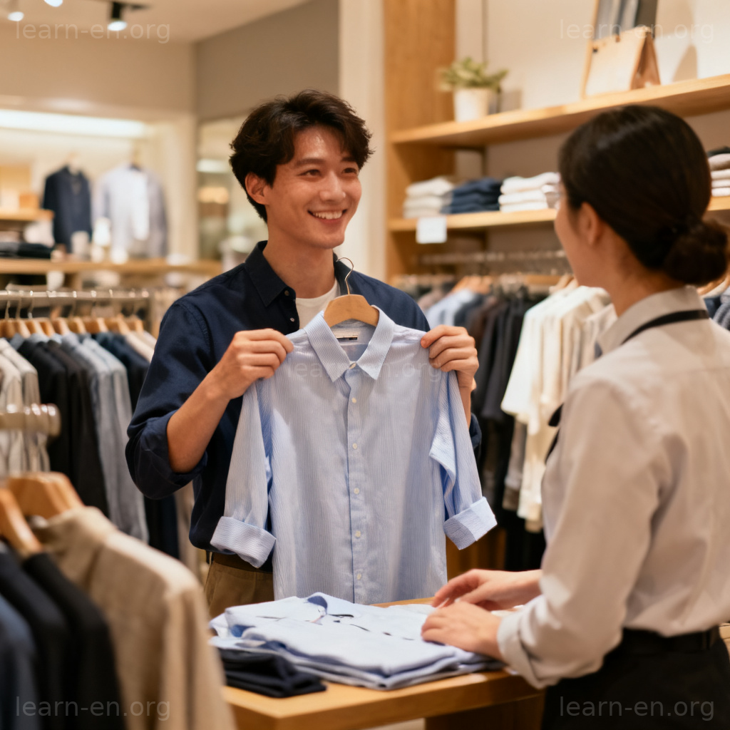Do you have this in a smaller size 购物场景图解：顾客在服装店询问店员尺码