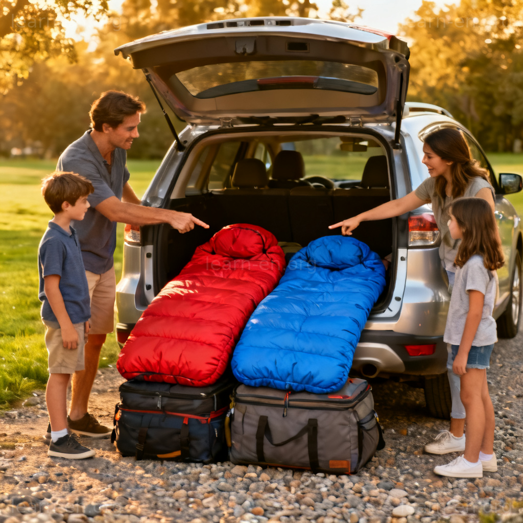 Don't forget to pack the sleeping bags 图解：家庭露营打包睡袋场景