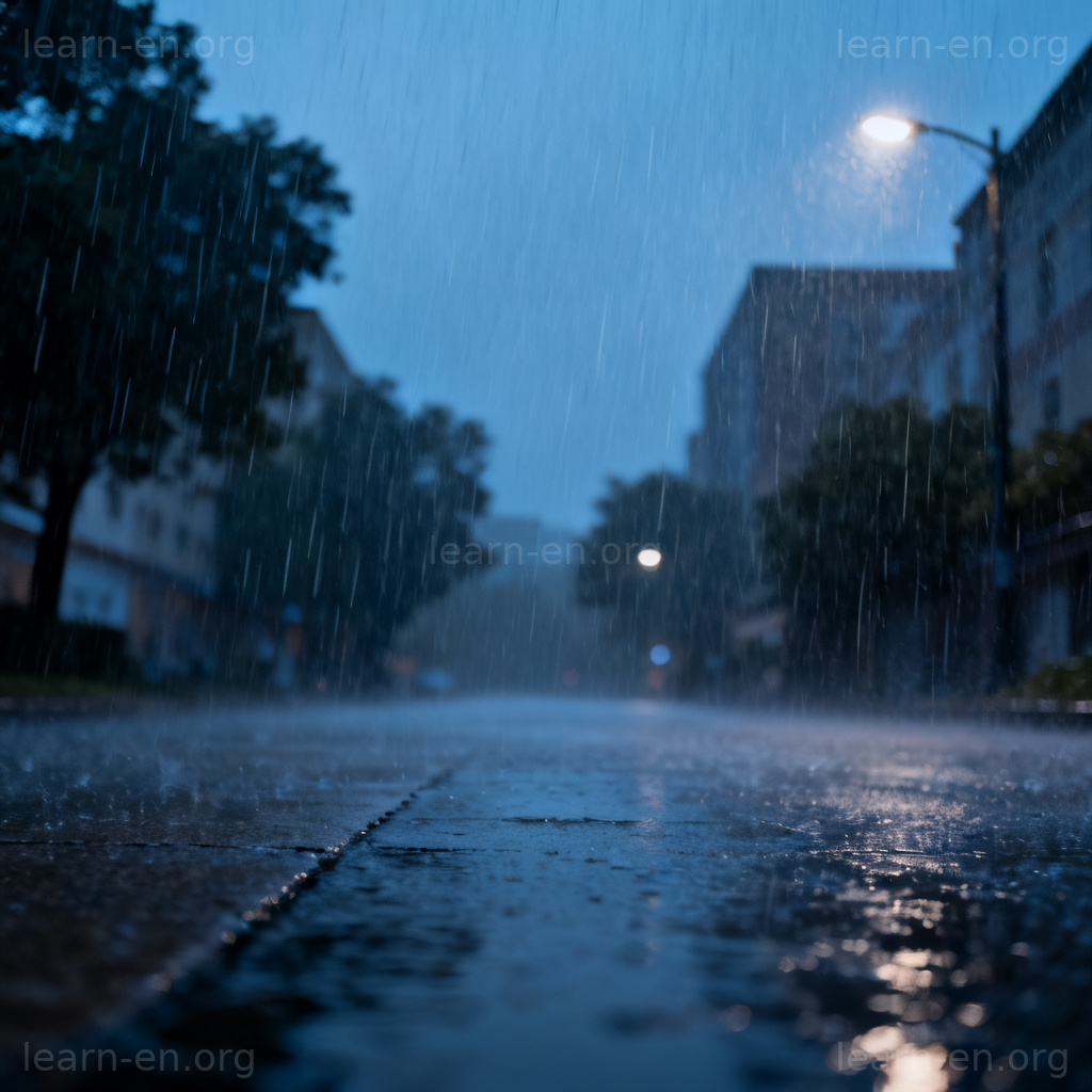 downpour 倾盆大雨场景图解：乌云密布，暴雨如注，街道模糊