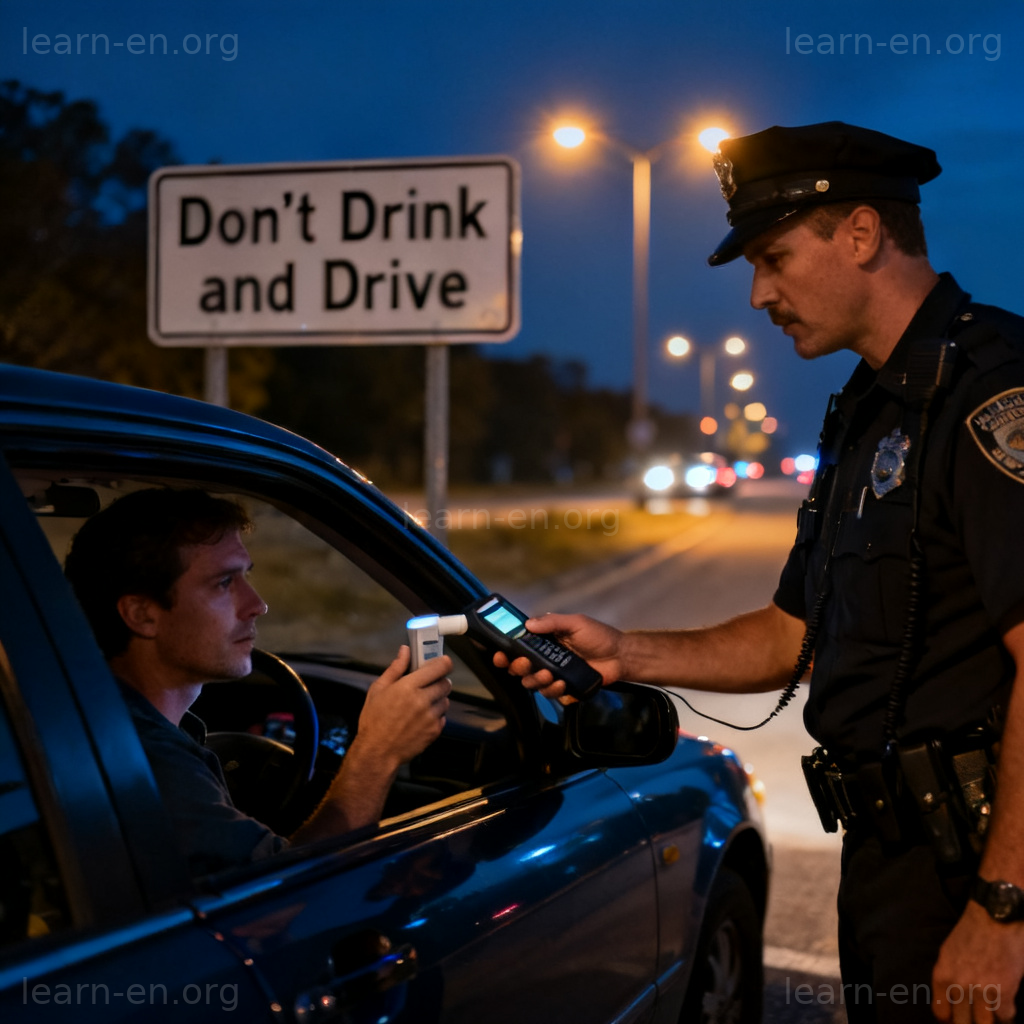 drunk driving 图解：警察夜间路检进行酒精测试场景