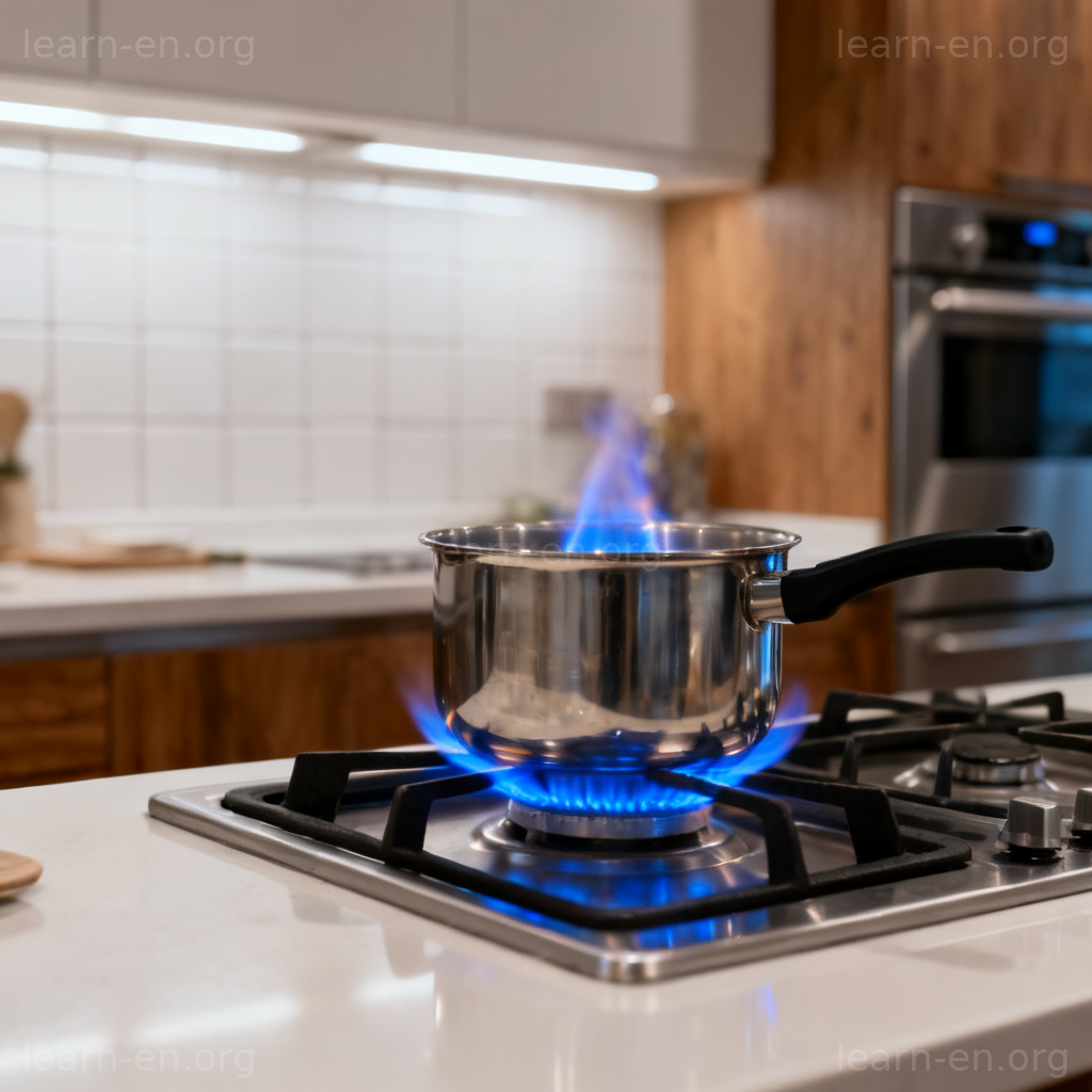 Gas Stove 煤气灶图解：现代厨房蓝色火焰安全烹饪场景