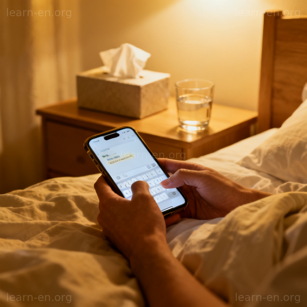 I need to take a sick day tomorrow 请病假场景图解：卧床用手机发信息