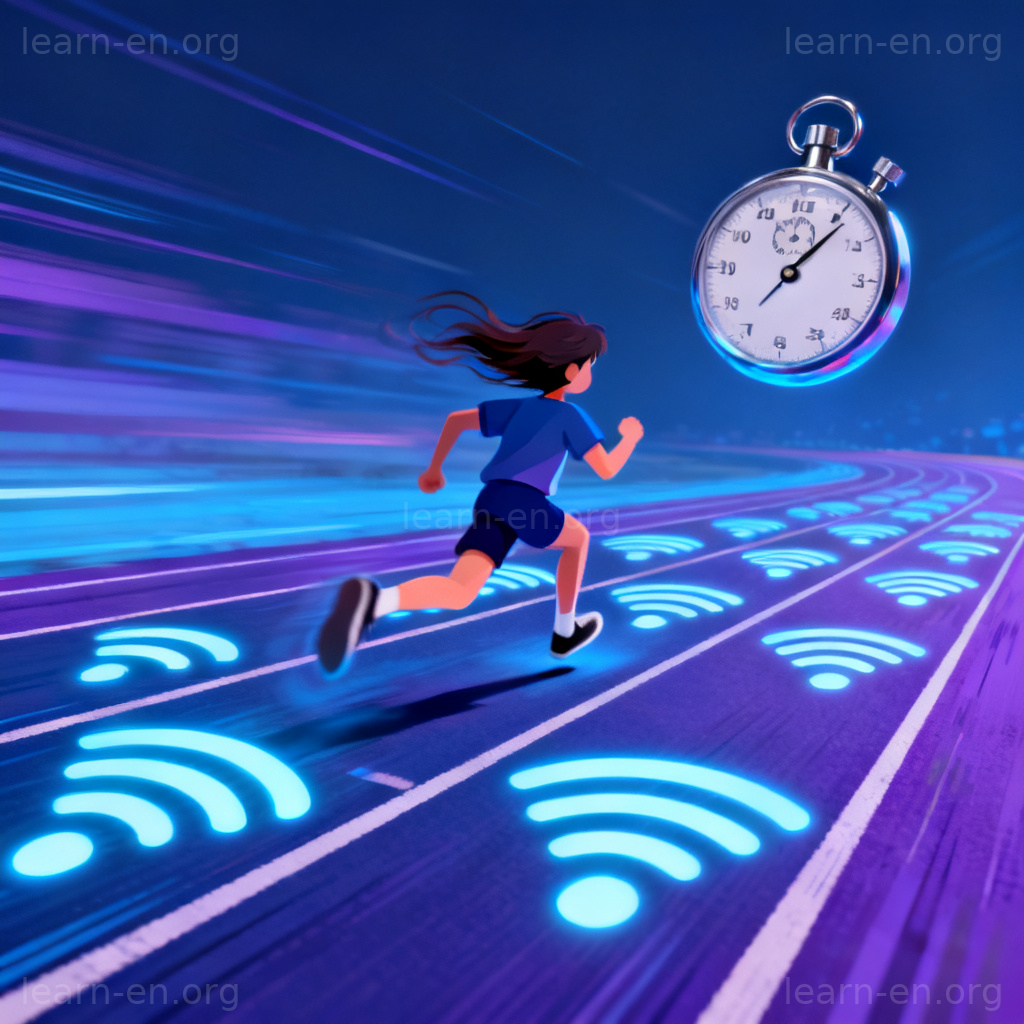 Internet Speed 网速图解：人物在Wi-Fi信号跑道上快速奔跑