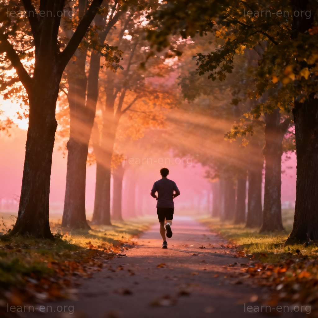 Jogging 慢跑图解：清晨林荫道上的轻松跑步场景