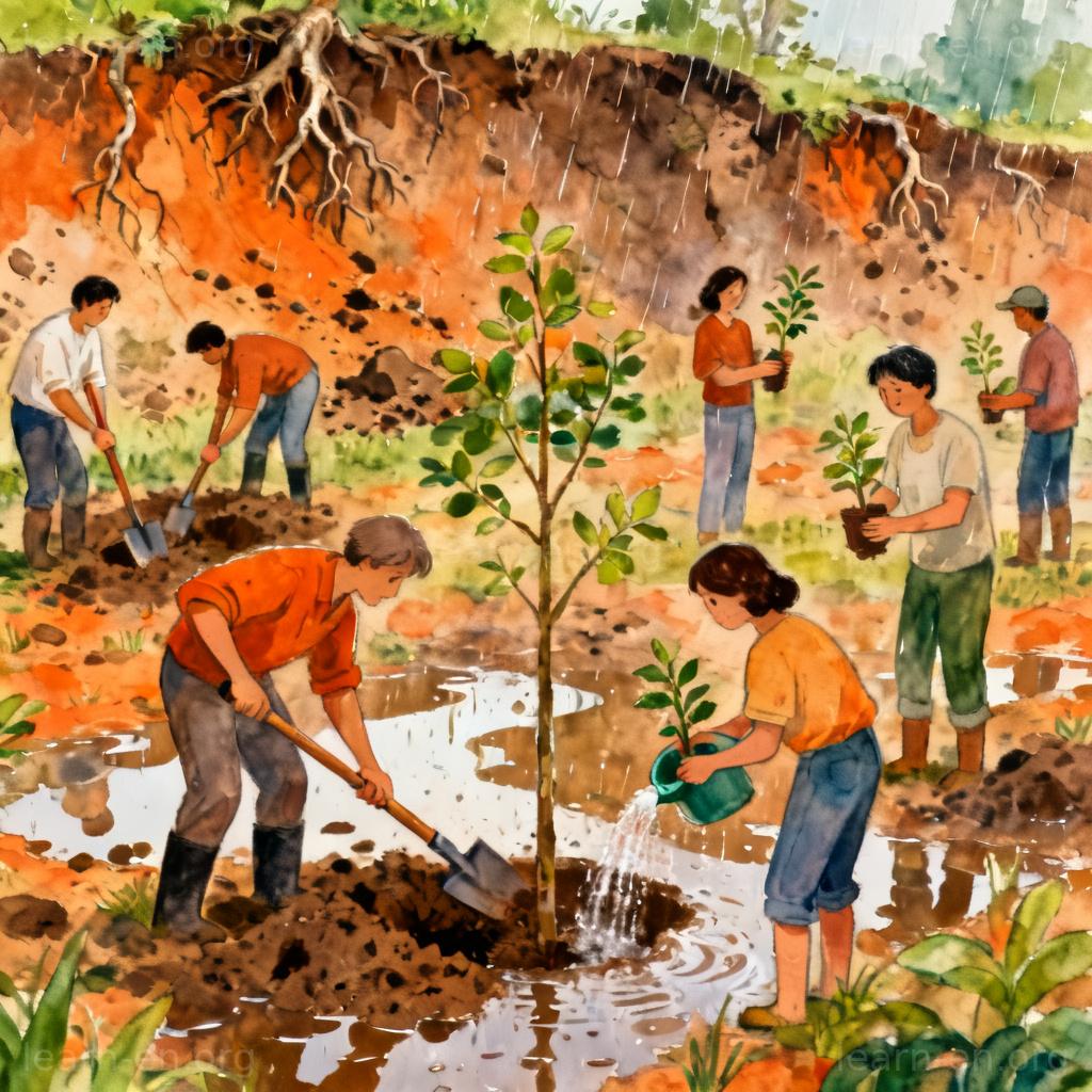 Natural disaster 核心概念图解：社区植树防治水土流失场景
