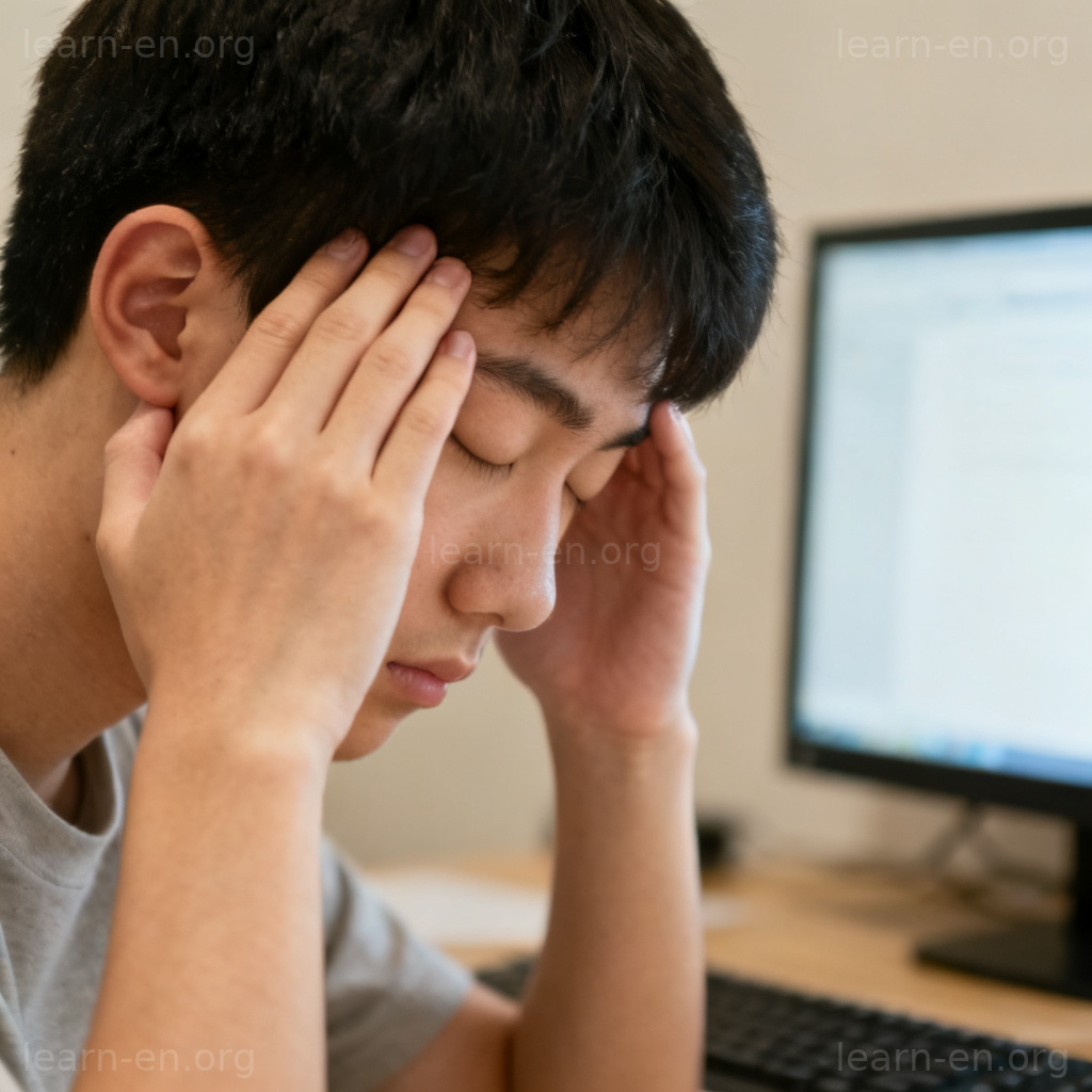 occasional headache 图解：年轻人闭眼轻揉太阳穴缓解偶尔头痛