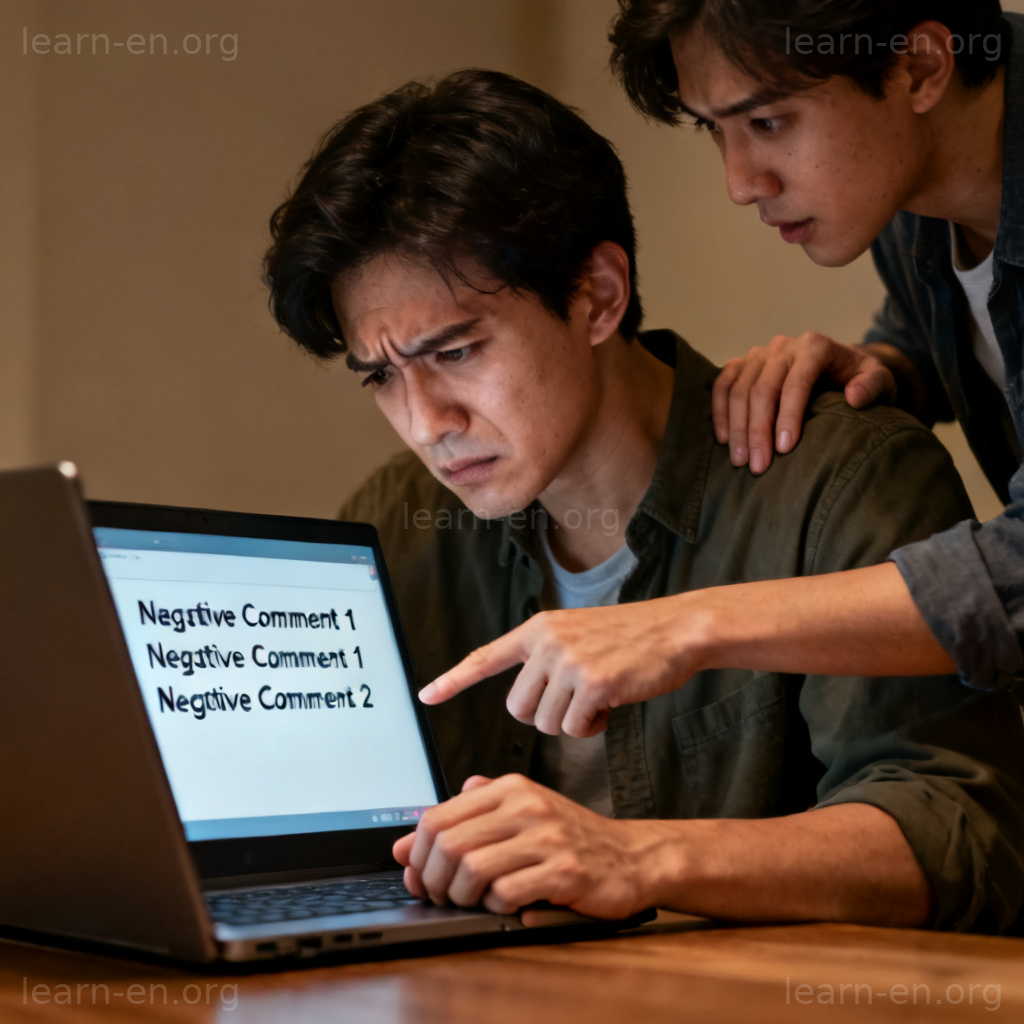 Online Harassment 图解：朋友安慰查看恶意评论的受害者