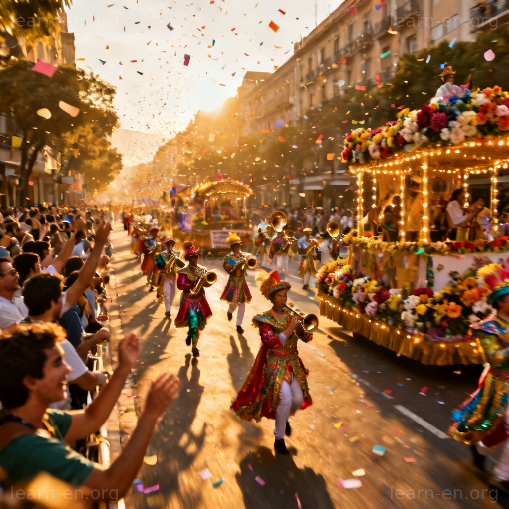 Parade 游行场景图解：城市街道上的节日游行队伍