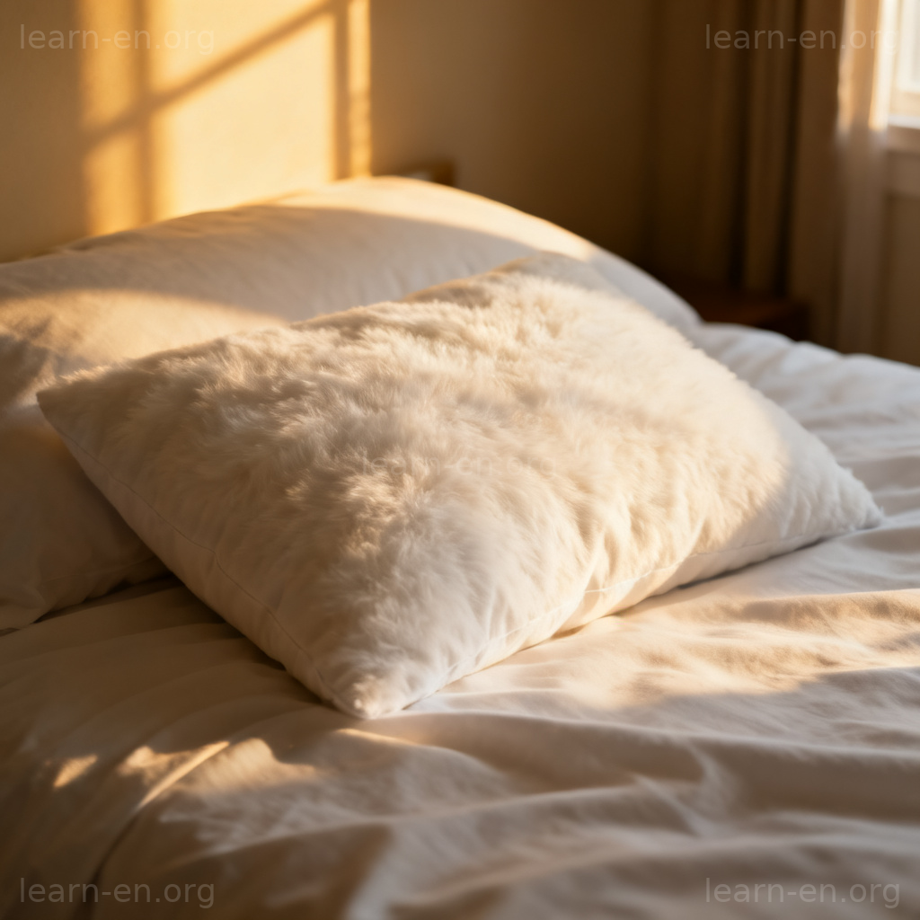 Pillow 枕头图解：铺在整洁床铺上的白色蓬松枕头