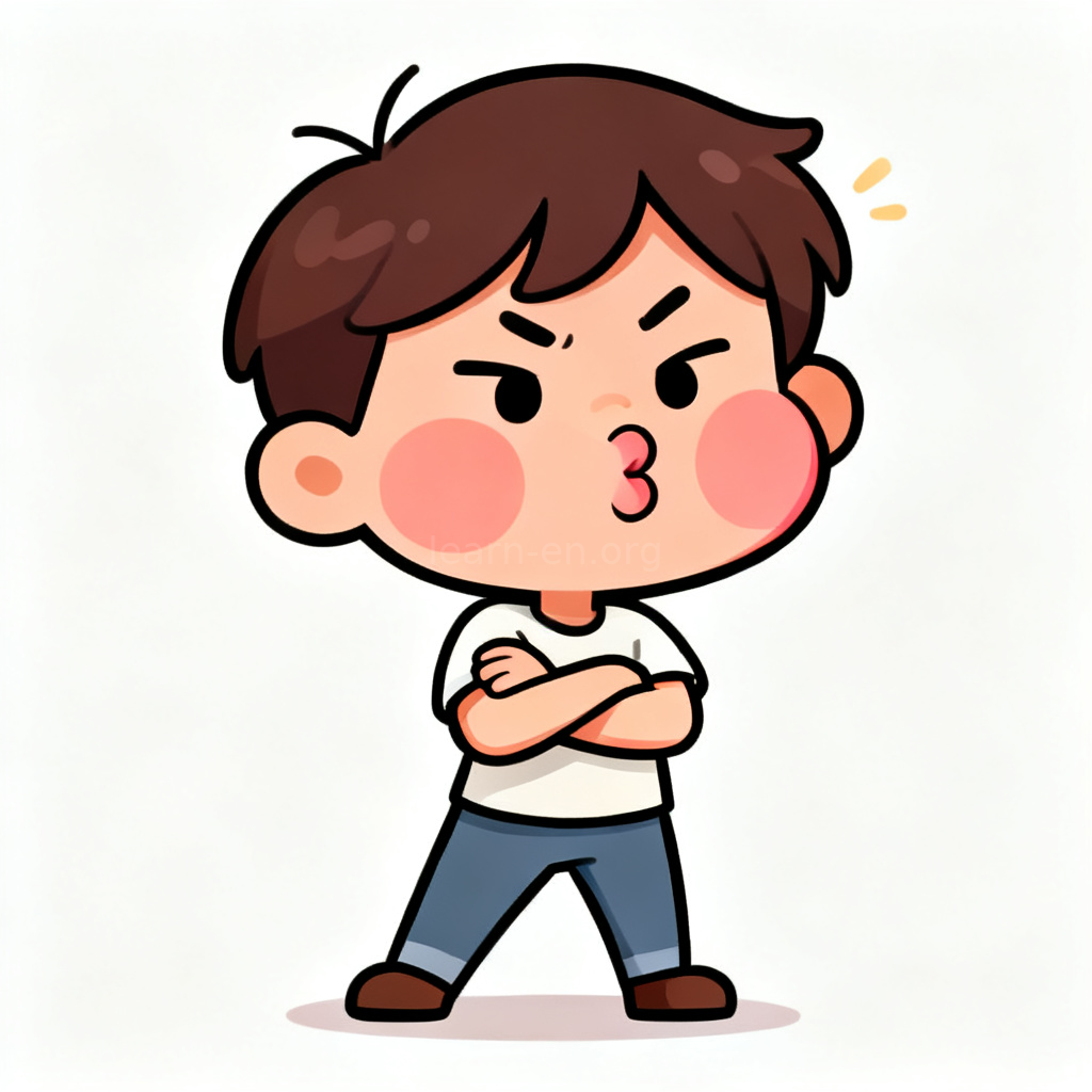 pout 撅嘴含义图解：小孩生气嘟嘴的卡通场景