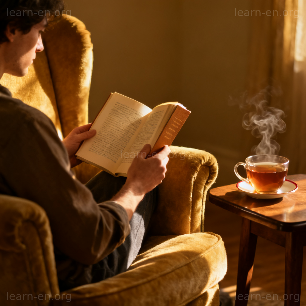 read a book 含义图解：人物在舒适环境中专注阅读书籍