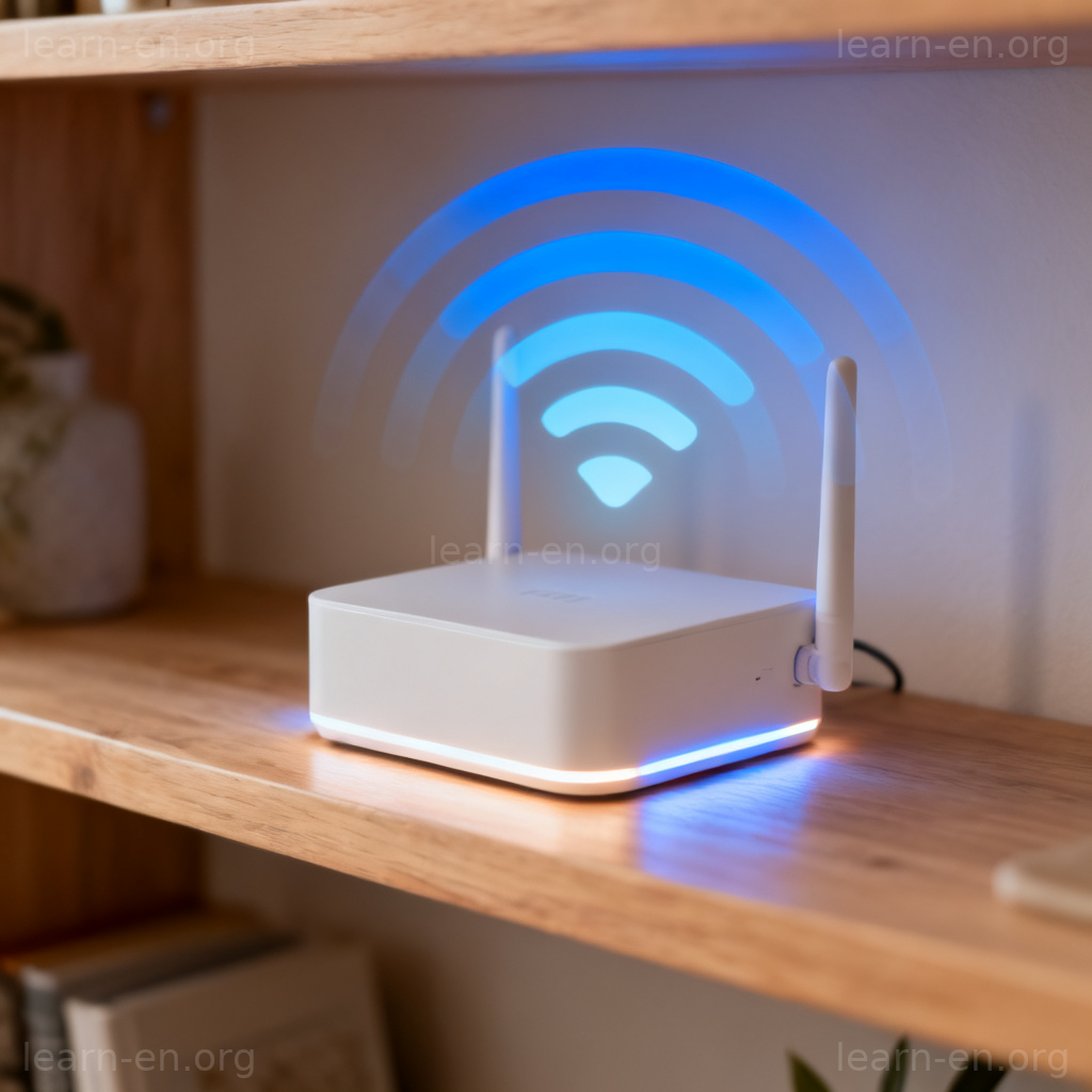 Router路由器图解：家用白色路由器设备发射WiFi信号场景