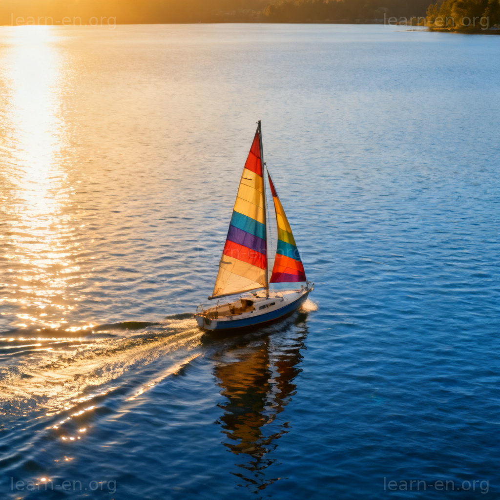 Sailing 帆船运动图解：阳光下的彩色帆船在蓝色湖面航行
