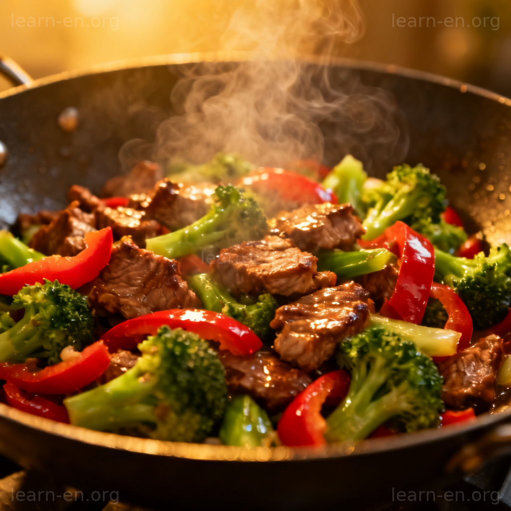 stir-fry 名词图解：一盘刚出锅色香味俱全的炒菜