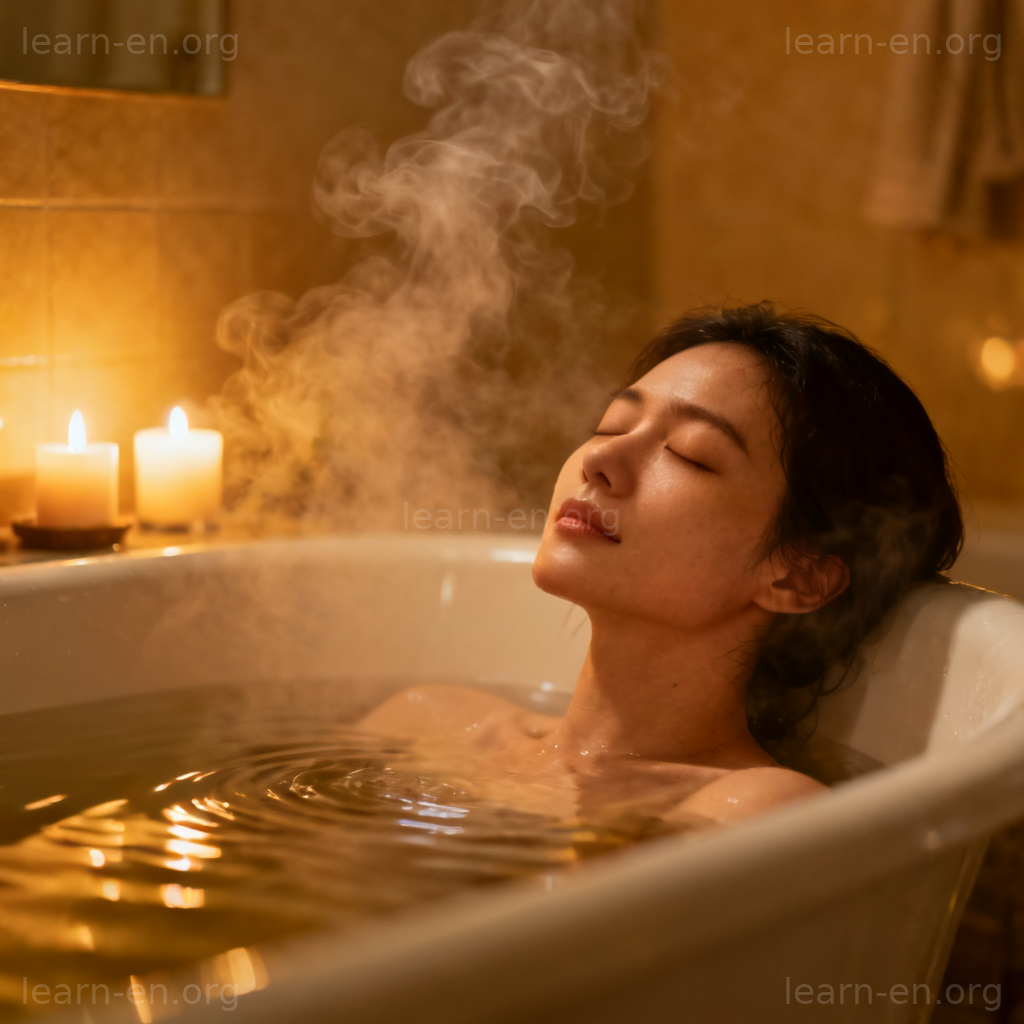 Take a Bath 字面含义图解：温馨浴室中泡澡放松的场景