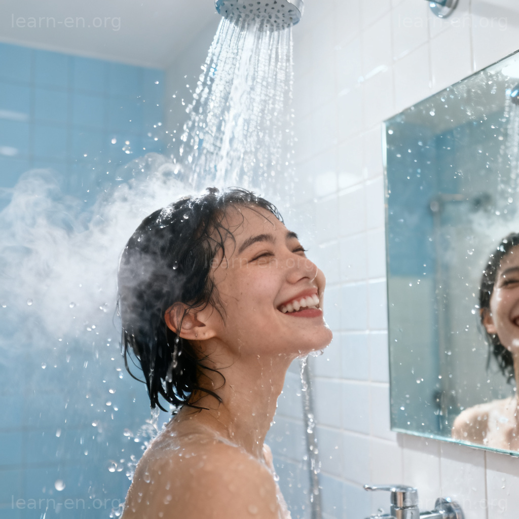 Take a Shower 图解：明亮浴室中人物快乐淋浴场景