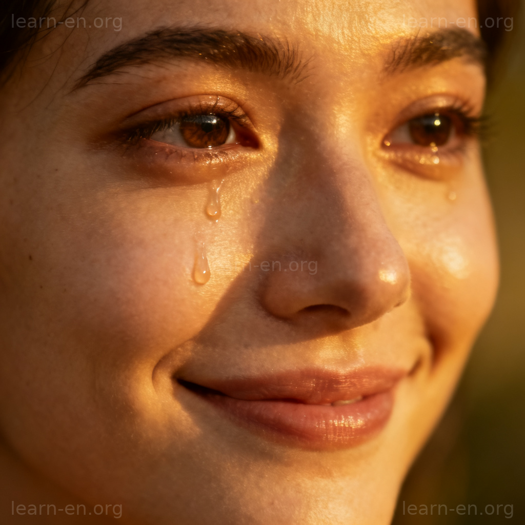 tear up 流泪含义场景：眼中含泪的近距离特写