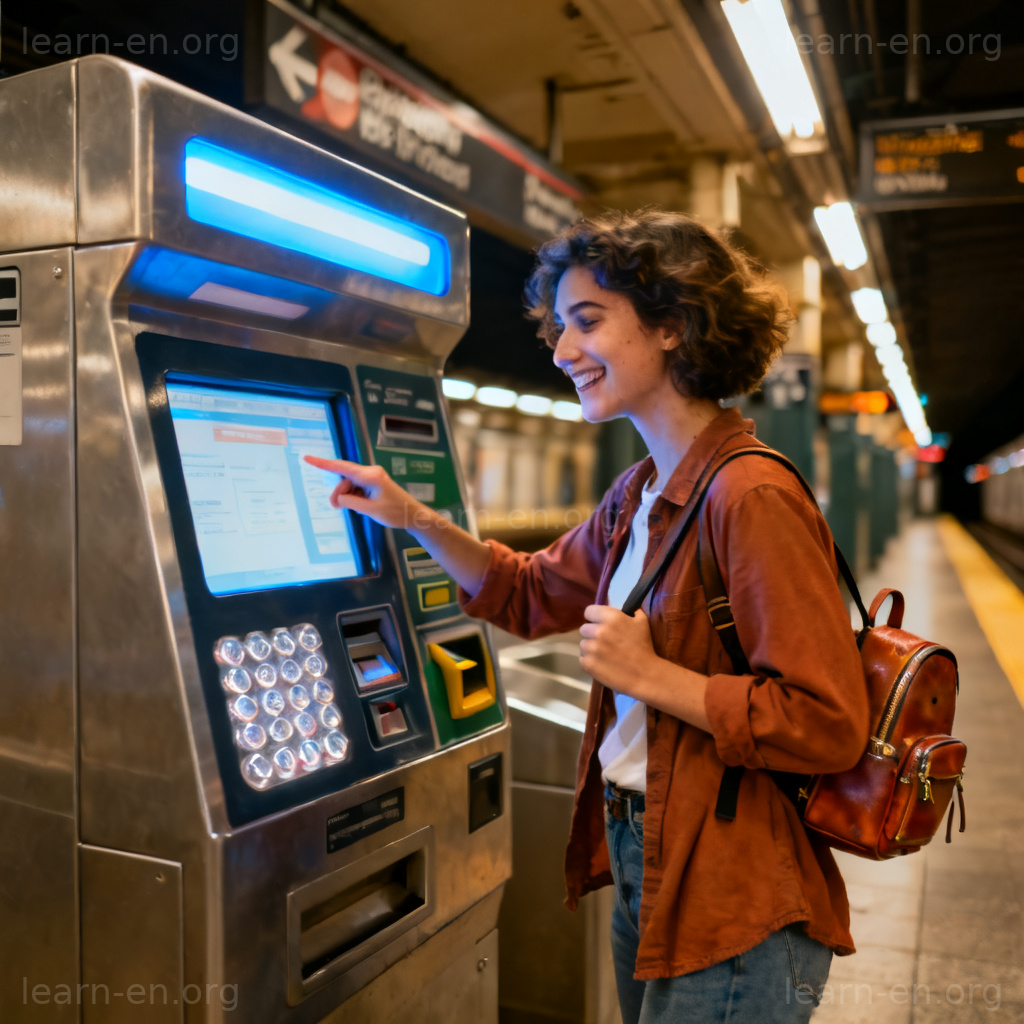 Ticket Machine 自动售票机图解：地铁站乘客使用触摸屏购票