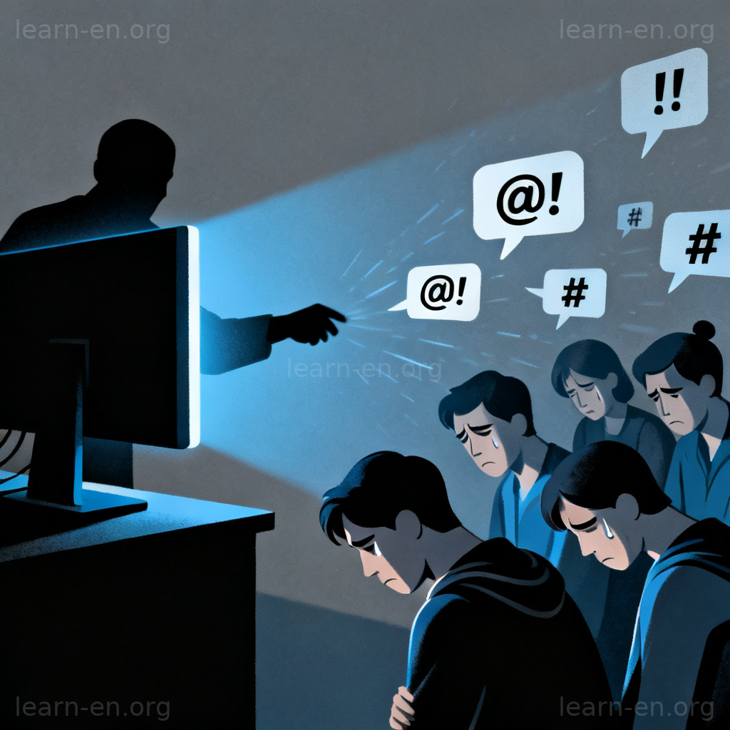 网络喷子Troll图解：黑影躲在屏幕后向用户投掷愤怒对话气泡