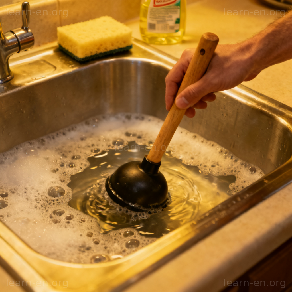 unclog the drain 图解：使用皮搋子疏通厨房水槽