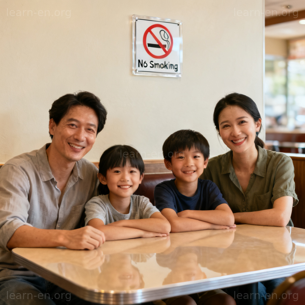 We need a table in the non-smoking area 餐厅无烟区点餐场景图解