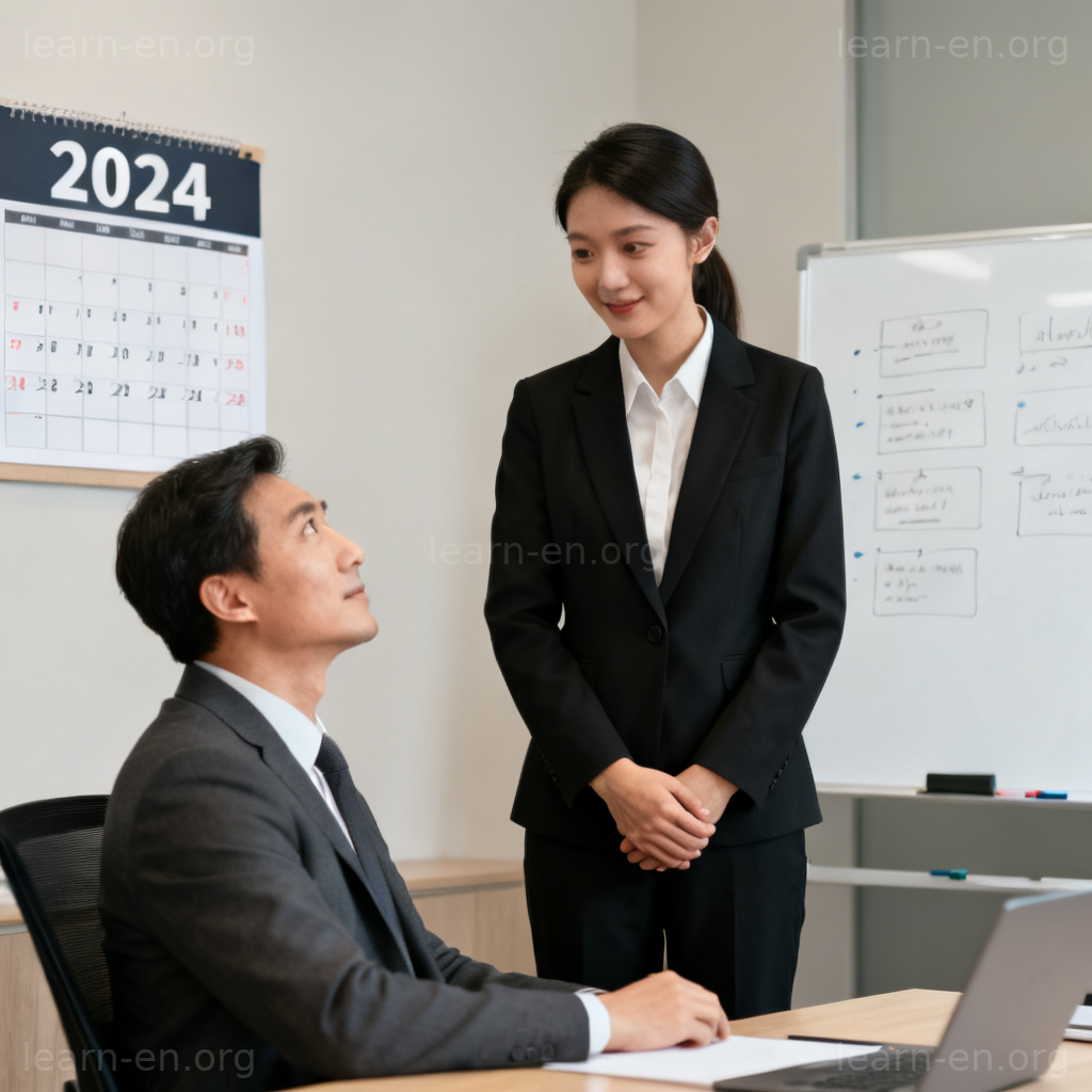 When is the next performance review? 职场员工询问经理绩效评估时间场景图解