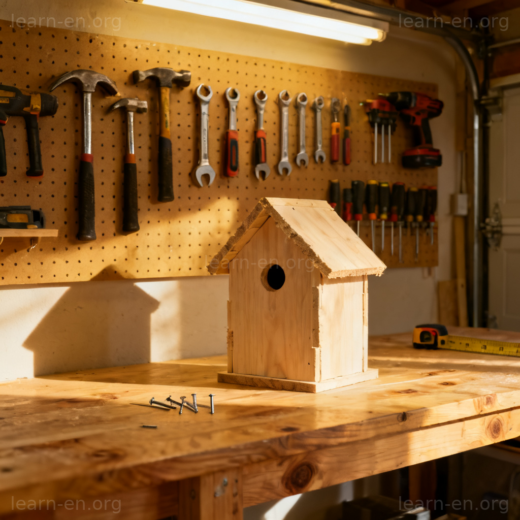 workshop 车间场景图解：工具齐全的工作台与半成品