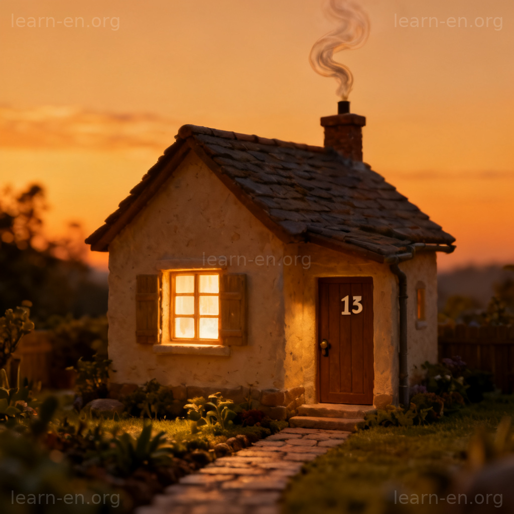 abode 住所图解：黄昏下温馨小屋，烟囱炊烟袅袅