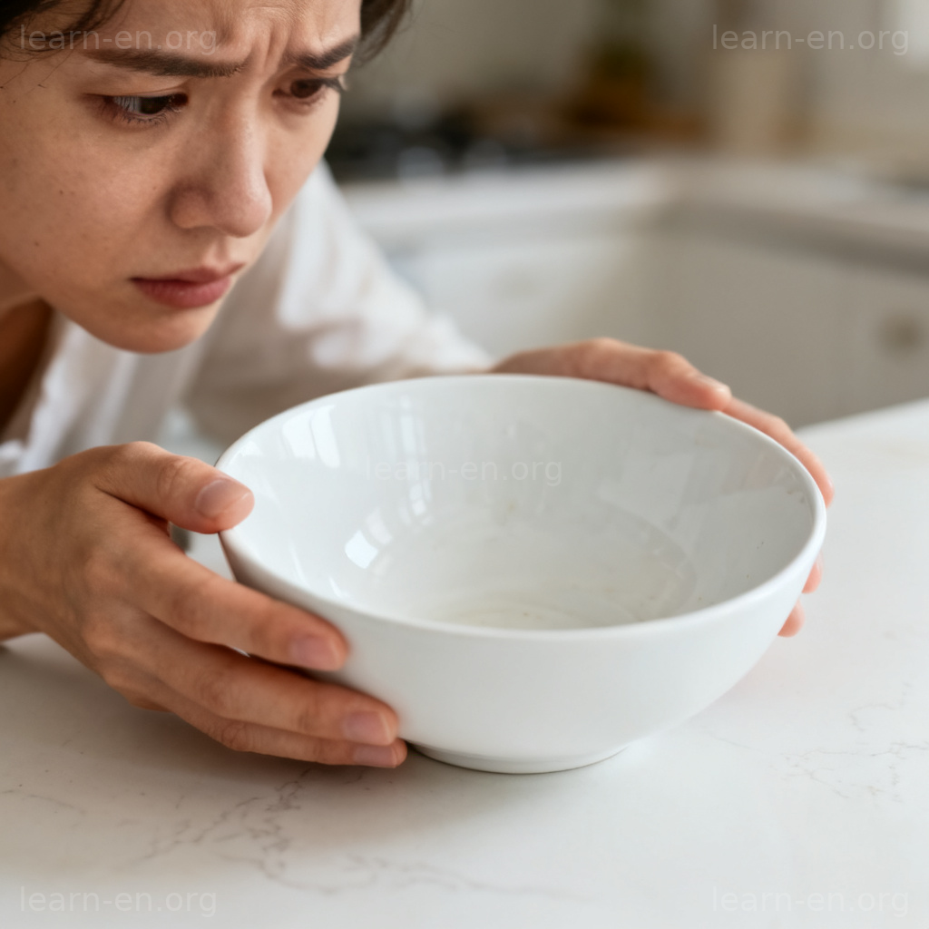 absent 缺乏含义图解：双手捧着一个空碗，表示缺失