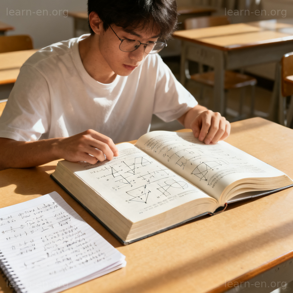 advanced 图解：学生在教室专注阅读高级课程教材的场景